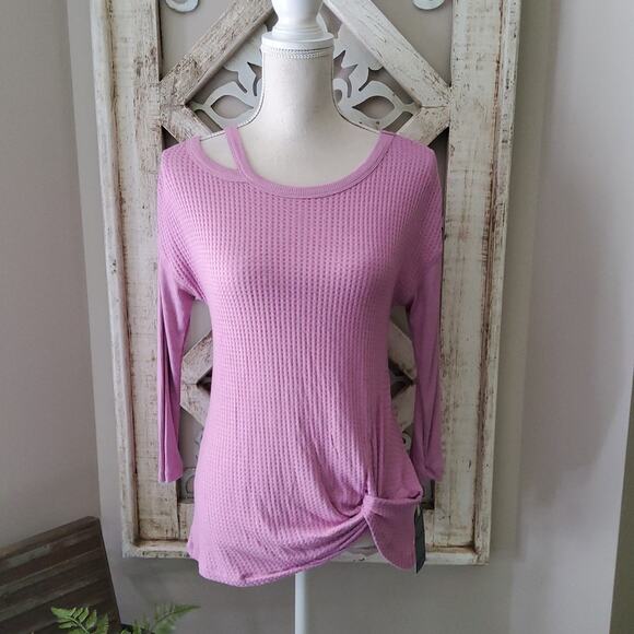 Democracy Women's Knot Front Shoulder Cutout Waffle Knit Top in Lilac - Picture 1 of 9